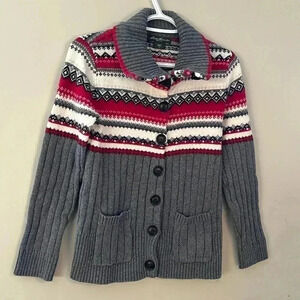 ❤️2/$50❤️[S]Eddie Bauer Cotton Blend High Neck Mixed Colour Knit Button Sweater